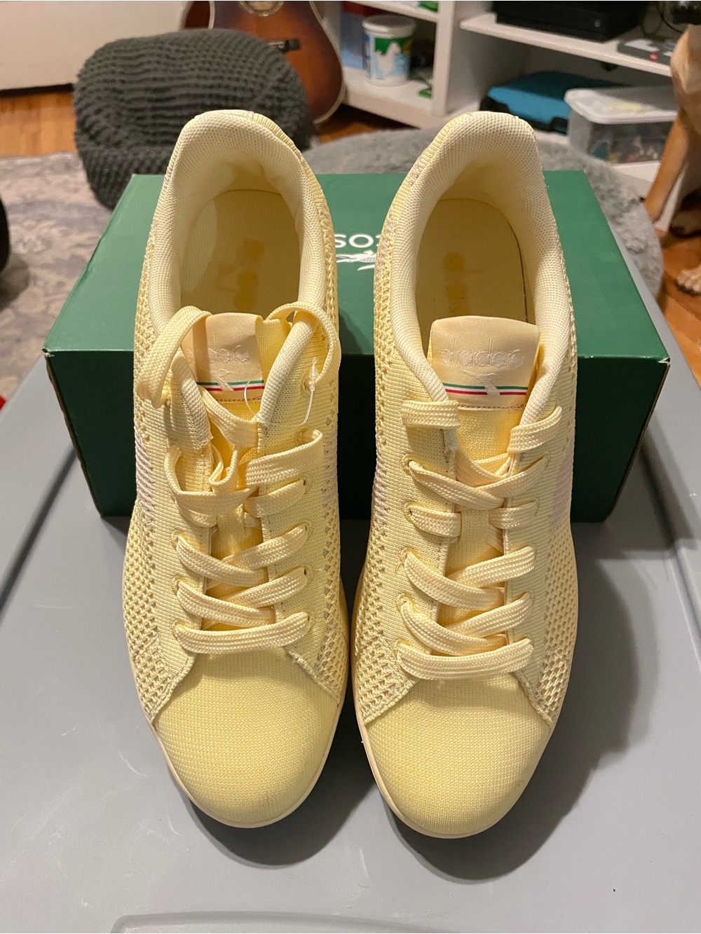 Diadora Pale Yellow Knit Athletic Sneakers